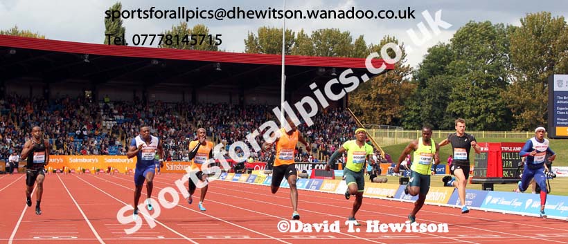 Kemar Bailey-Cole wins the mens 100 metres at the Sainsbury's Birmingham Grand Prix. Photos: David T. Hewitson/Sports for All Pics